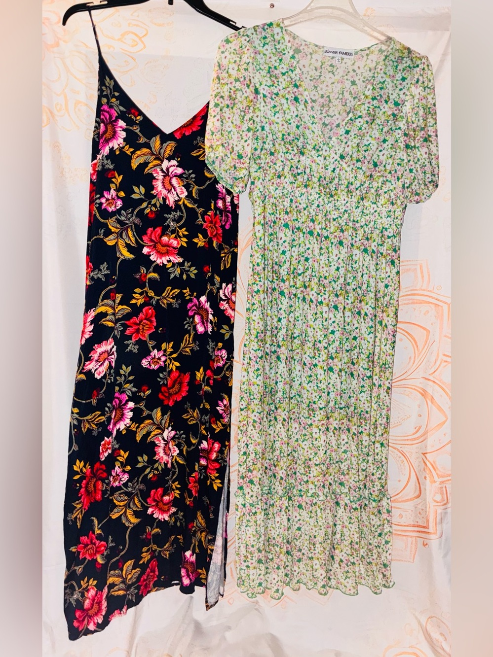 Almost Famous Green Floral Maxi Dress w/ Old Navy Blue Floral Maxi/Midi w/ Slit